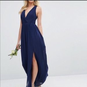 ASOS Petite Navy TFNC Pleated Maxi Dress